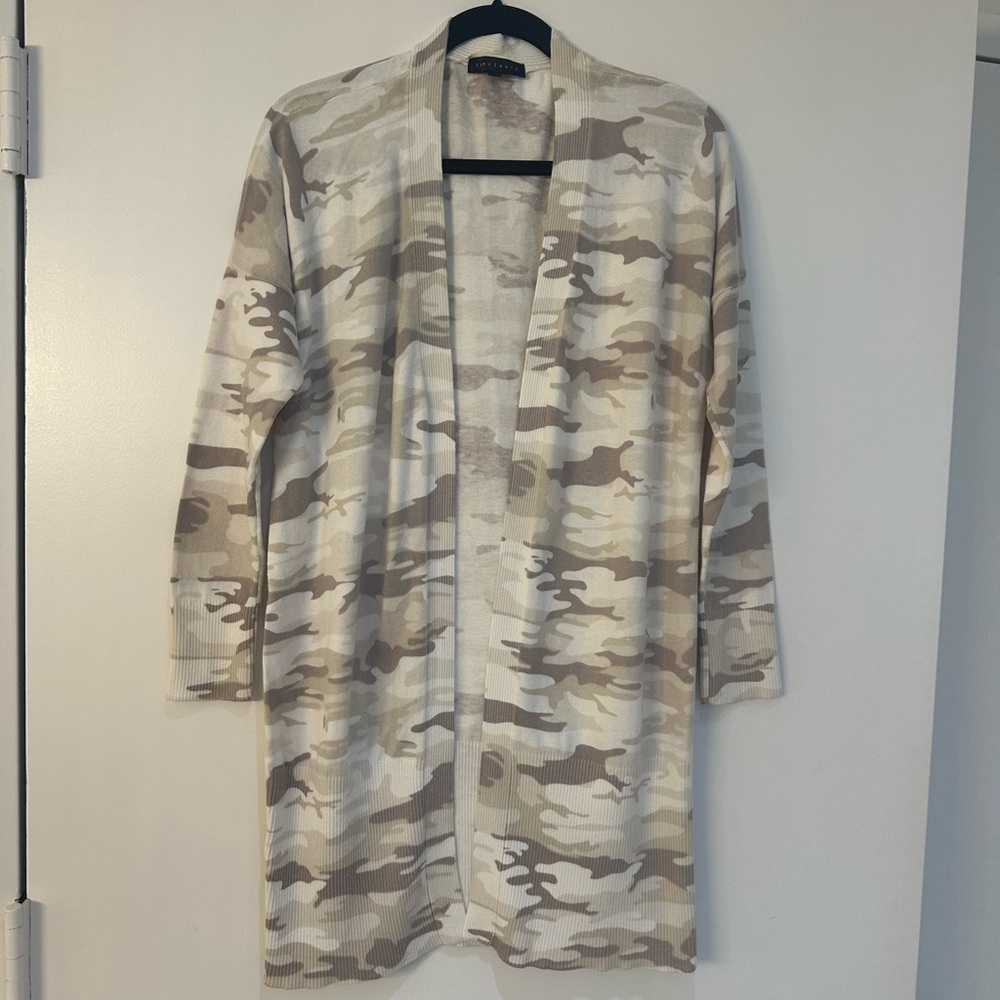 Sanctuary Camouflage Patterned Longline Cardigan Jacket Sweater Beige Size Small